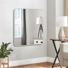 30 in x 30 in Silver Metal Framed Square Bathrrom Mirror for Wall.