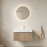 MURI 30" Bathroom Vanity&Sink, Floating Plywood Storage Cabinet with Drawer&Door, Carrara White Sintered Stone Top&Ceramic Basin with 1 Pre-drilled Faucet Hole, Pre-assembled, Heidelberg Woodgrain