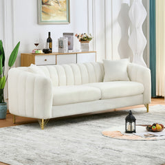 83" Oversized Chenille Sofa,Luxury 3 Seater Deep Couch,Modern Tufted Couch, Gold Metal Legs Sofa for Living Room, Bedroom, Apartment (White)
