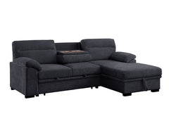 Kipling II 94-inch Dark Gray Chenille Fabric Sleeper Sectional Sofa with Right-Facing Storage Chaise – L-Shaped Pull-Out Bed, Drop-Down Console with USB Ports & Cupholders, and Pocket Coil Seating