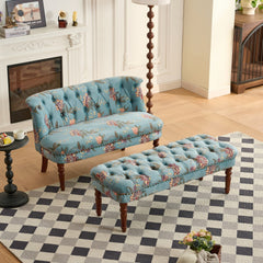Sofa Chair Living Room Single Sofa Chair & Tufted Floral Bench with Turned Wood Legs,European style Sofa Chair Bedroom Dressing Stool Lazy Sofa Balcony Chair