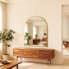 30x36 Inch Gold Metal Framed Arched Bathrrom Mirror for Wall.