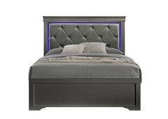 Blaze Upholstered Modern Style King Bed Made with LED Headboard & Wood in Metallic Gray (NJ Inventory)
