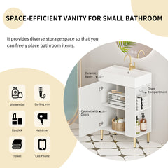 21.6" Open-Shelving Vanity with Ceramic Sink and Soft-Close Door, Cloakroom Storage Cabinet on Right Side, Assembly Required, White Finish. 24VB06-21WHR CONTACT SELLER FOR STOCK-W1920S00188