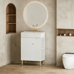21.6" Open-Shelving Vanity with Ceramic Sink and Soft-Close Door, Cloakroom Storage Cabinet on Right Side, Assembly Required, White Finish. 24VB06-21WHR CONTACT SELLER FOR STOCK-W1920S00188