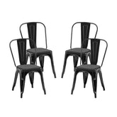 Set of 4 High Gloss Black Industrial Metal Dining Chairs 18 Inch Seat Height Stackable Indoor Outdoor, Lightweight Easy-Clean Surface, Easy Assembly, Durable Modern Design, For Kitchen Cafe Bar