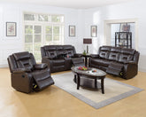 Modern Elegant 3pc Living Room Set 1x Sofa 1x Loveseat 1x Recliner Pillow Armrest Cushion Backrest Leatherette Upholstered Cup Holder Dark Rosy Brown Finish Primary Living Room Furniture