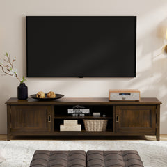 Burlington 72 inch Wide Solid Wood Low TV Stand in Mahogany Brown For TVs up to 80 inches