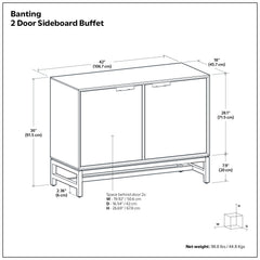 Banting 42 inch Wide Solid Wood 2 Door Sideboard Buffet in Walnut Brown