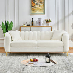 Oversized Chenille Sofa,Luxury 3 Seater + 2 Seater Deep Couch,Modern Tufted Couch, Gold Metal Legs Sofa for Living Room, Bedroom, Apartment (White)