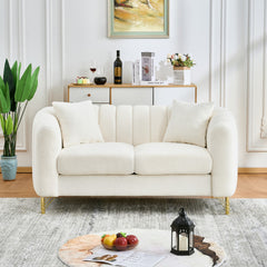 Oversized Chenille Sofa,Luxury 3 Seater + 2 Seater Deep Couch,Modern Tufted Couch, Gold Metal Legs Sofa for Living Room, Bedroom, Apartment (White)