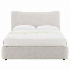 1pc Beautiful Queen Size Platform Bed Beige Chenille Upholstery Solid Rubberwood Contemporary Bedroom Furniture