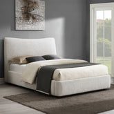 1pc Beautiful Queen Size Platform Bed Beige Chenille Upholstery Solid Rubberwood Contemporary Bedroom Furniture