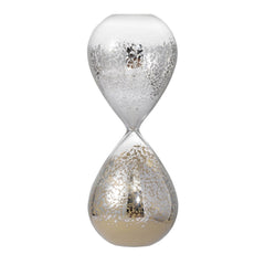 Set of 2, 3.2x3.2x8" Peleus 30-Minute Silvered Hourglass, Bisque Sand