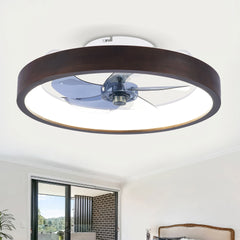 20" Modern Flush Mount Ceiling Fans with Lights Kit (LED) , 3000-6500K Dimmable LED Fan Light, 6 Speeds, Quiet DC Motor For Living room, Bedroom,Kitchen----Wood+White