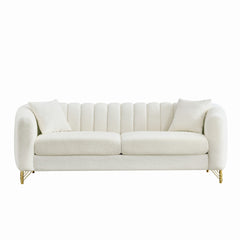 Oversized Chenille Sofa,Luxury 3 Seater +3 Seater Deep Couch,Modern Tufted Couch, Gold Metal Legs Sofa for Living Room, Bedroom, Apartment (White)