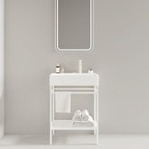 LOFI 24" Bathroom Vanity with Ceramic Basin, Freestanding Bathroom Console Sink Set, Glossy White Rectangular Ceramic Basin without Faucet, Open Metal Leg, Storage Shelves, White Color