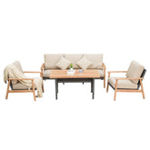 Outdoor Wicker Patio Furniture Sets 4 Pieces, All-Weather Aluminum Rattan Padded Sofa Patio Conversation Sets with 2 Pillows for Porch Deck Garden(Khaki