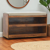 Mud Linen Pull out Shoe Bench, 2 Shelves, Chestnut