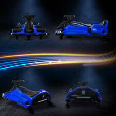 Aosom 12V Electric Go Kart, 5 MPH Drifting Car, Battery Powered Ride on Toy Outdoor with Slow Start, Music, Colorful Lights, for 8-12 Years Old, Blue