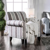 Transitional Style High Back Stripe Chair 1pc Rolled Flared Arms Blue Gray Finish Primary Living room