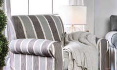 Transitional Style High Back Stripe Chair 1pc Rolled Flared Arms Blue Gray Finish Primary Living room