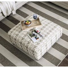 Transitional Style Square Upholstery Ottoman Welt Trim Bun Feet Light Gray Finish