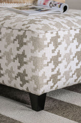 Transitional Style Square Upholstery Ottoman Welt Trim Bun Feet Light Gray Finish