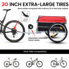 Bike Cargo Trailer, Aluminum Luggage Cart,Heavy Duty 220 lbs Bicycle Wagon Cart, 20" Whee,l Folding Groceries Hauler with Safe Hitch System, Removable Cover, Oxford Fabric for Cycling Travel