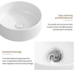Small Bathroom Sink, 14 Inch Round Bathroom Sinks Above Counter, Porcelain Ceramic White Vessel Sink, Modern Sink, Sink Bowls for Bathroom Vanity Cabinet, Bathroom Sink, Art Wash Basin