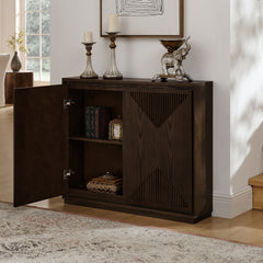 Mid Century Modern V-shape Storage Cabinet, Buffet Cabinet with Storage, Narrow Side Cabinet for Living Room Entryway Hallway Kitchen, Coffee Bar, Brown