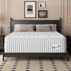 12 Inch King Hybrid Mattress – Memory Foam & Pocket Spring Bed – Medium Firm Comfort, Spine Support, Quiet & Breathable