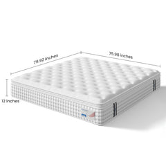 12 Inch King Hybrid Mattress – Memory Foam & Pocket Spring Bed – Medium Firm Comfort, Spine Support, Quiet & Breathable