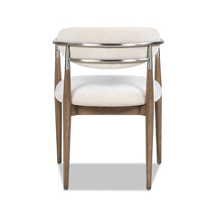 Artemis Mixed Material Upholstered Dining Arm Chair, Warm White Chenille