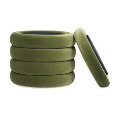 Fuji 19" Oversized Round Storage Ottoman, Olive Green Performance Velvet