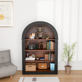 Bookcase, 4-Shelf Tall Bookshelf, 45.66" Wood Open Display Floor Arched Bookcase, Large Storage Organizer for Library, Bedroom, and Living Room (Black)