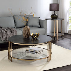 Abisha Sintered Stone Top & Champagne Finish Round Coffee Table