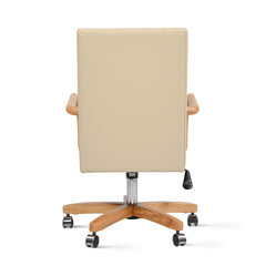 Dumont Modern Farmhouse High Back Executive Home Office Chair, Neutral Cream Beige Leather & Natural Wood