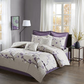 8 Piece Cotton Comforter Set Purple/Taupe Queen