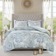 King/Cal King 3 Piece Cotton Floral Printed Reversible Duvet Cover Set