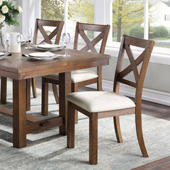 Brown Finish Dining Set 6pcs Rectangular Table Bench Side Chairs Beige Upholstered Seat Transitional Kitchen Dining Furniture