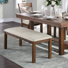 Brown Finish Dining Set 6pcs Rectangular Table Bench Side Chairs Beige Upholstered Seat Transitional Kitchen Dining Furniture