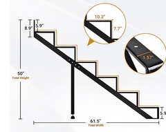 Steel Stair Riser 6 Step Stair Stringer for Deck Height 50in,Powder Coated Black,MAX Load Capacity:500lbs,2pcs