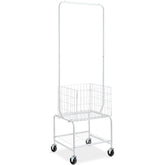 Metal Rolling Laundry Basket with Hanging Garment Rack, Height Adjustment Laundry Hamper Cart with Basket Load and Shelf Load, Storage Organizer with Heavy Duty Lockable Wheels