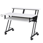 White and Black Music Recording Studio Desk with Metal Base