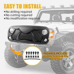 Halloween Front Grille Grid Grill for 2007-2017 Jeep Wrangler Rubicon Sahara Sport JK/JKU, Matte Black