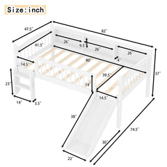 Twin XL Loft Bed with Storage Shelves, Solid Wood Lower Loft Bed with LED Lights and Full-length Guardrails, No Box Spring Needed, White