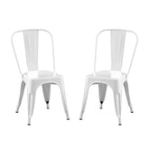 Set of 2 High Gloss White Industrial Metal Dining Chairs 18 Inch Seat Height Stackable Indoor Outdoor, Lightweight Easy-Clean Surface, Easy Assembly, Durable Modern Design, For Kitchen Cafe Bar