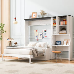 Multi-Functional Murphy Bed with Sofa, Desk, and Storage Cabinet – Space-Saving Foldable Design, Full size