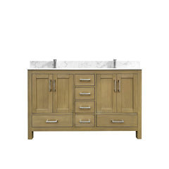 55" Bathroom Vanity with double basins Sink & Faucet Hole, Bathroom Storage Vanity Sink Cabinet with 4 Doors & 6 Drawers in Oak